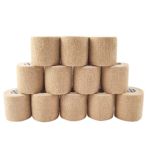 COMOmed 12 ロール自己粘着包帯 5cm x 4.5 m 弾性包帯、不織布、スポーツテープ、獣医包装、包帯包帯、敏感肌に適しています。