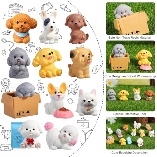 14Pcs Cute Dog Figure Ornaments,Dog Set Mini Resin Dogs Cake Topper Decoration Lovely Poodle Bulldog Pug Animal Figurines for Cake,Desk,Micro Landscape Ornament,DIY Fairy Garden,Home Decor - Image 4