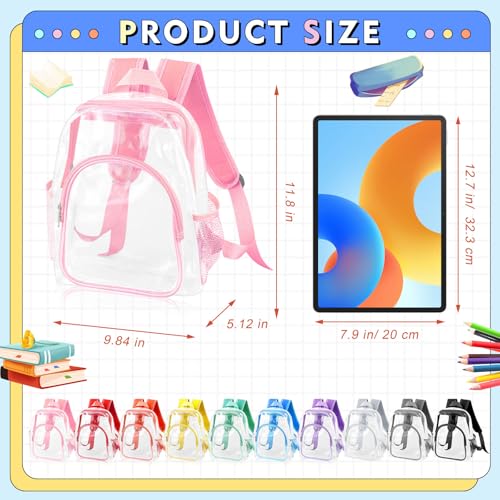 Aliceset 50 Pcs Clear Backpack Bulk Heavy Duty Clear Bookbag Transparent Waterproof Color Back Packs Donation Sports Stadium (12 Inch)2