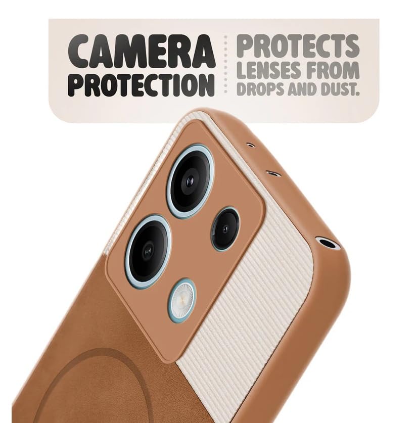 Image of Bintage CASE Dual-Leather Mac Safe Design Phone Case| Soft Touch Finish | Full Camera Protectection Back Cover Compatible for Redmi Note 13 5G - White & Nut Brown