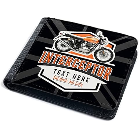 Personalised Royal Enfield Interceptor Wallet Mens Motorcycle Bi-Fold Coin Card Holder Fathers Day Mens Birthday Gift MBW32 Cover