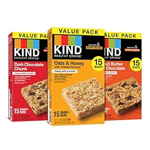 KIND Healthy Grains Bars, Variety Pack, Dark Chocolate Chunk, Oats & Honey, Peanut Butter Snacks, Gluten Free, 45 Count