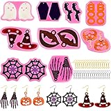 9 Pairs Halloween Earring Resin Moulds Halloween Dangle Earring Pumpkin Bat Spider Web Shape Earring...