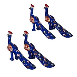 Handcrafted Set of 4 Peacock Showpieces, Paper Mache Traditional Indian Art for Home Décor and Gifting