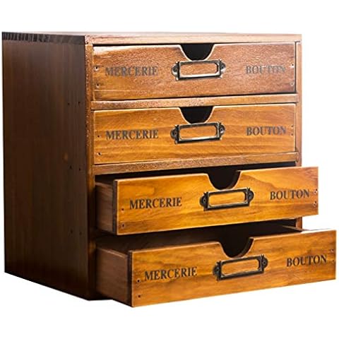 Wooden Desk Organizer with 4 Drawers Cover