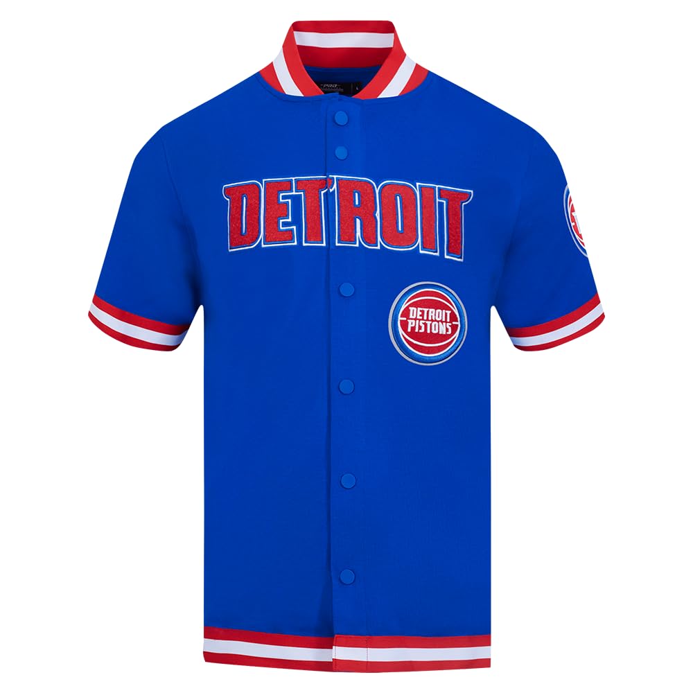 Pro Standard Mens NBA Detroit Pistons Classic Chenille Button Down Royal Blue/Red M — image 1