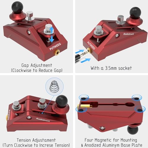 Image of CW Telegraphy Key Auto Morse - Radio HAM Send Telegram Key Lambic Single Paddle Transmission Morse Code Key with Aluminum Alloy Body Base, Red-07