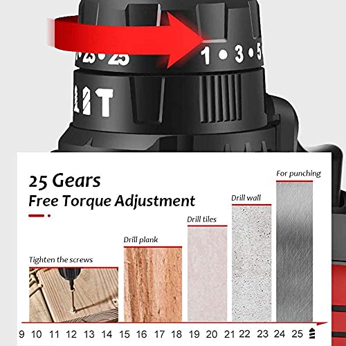 DZX Akku-Bohrschrauber, Schlagbohrer, 16,8-V-Akku-Treiber 25 + 3 Drehmomenteinstellung mit LED-Licht Multifunktions-Elektroschrauber 2-Gang-Akku, zum Bohren, Schrauben, – Bild 5