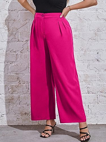 WDIRARA Women's Plus Size High Waist Button Pleated Straight Leg Pants Casual Pants3