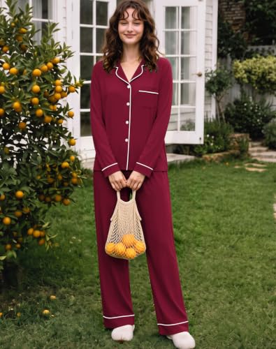 Image of SWOMOG Womens Pajamas Set Long Sleeve Sleepwear Button Down Nightwear Soft Cotton Pj Lounge Sets