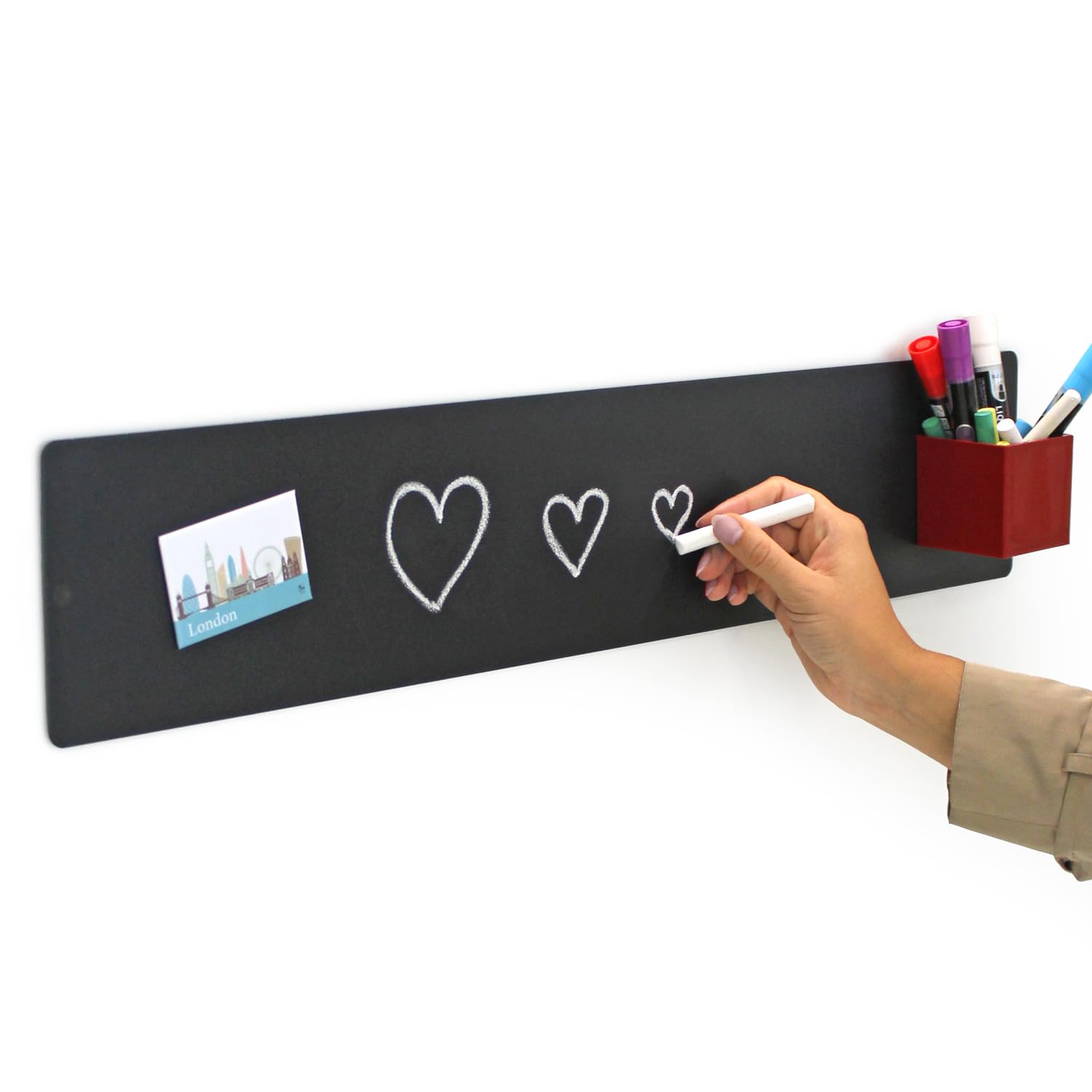 Kalamitica Charcoal - Steel Magnetic Board For Wall - For Fridge Magnets And Magnetic Accessories, Writable With Chalk - Anthracite Black - 14 X 70 Cm