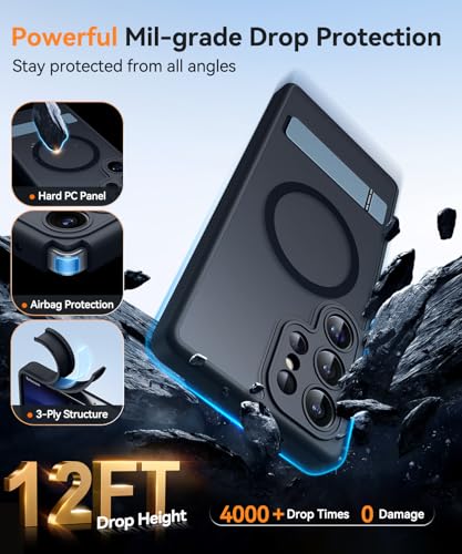 Image of CANSHN Strong Magnetic & Seamless Stand Designed for Samsung Galaxy S23 Ultra Case [Full Camera Protection] [Adjustable Kickstand] [Compatible with MagSafe] Translucent Matte Phone Cover - Black