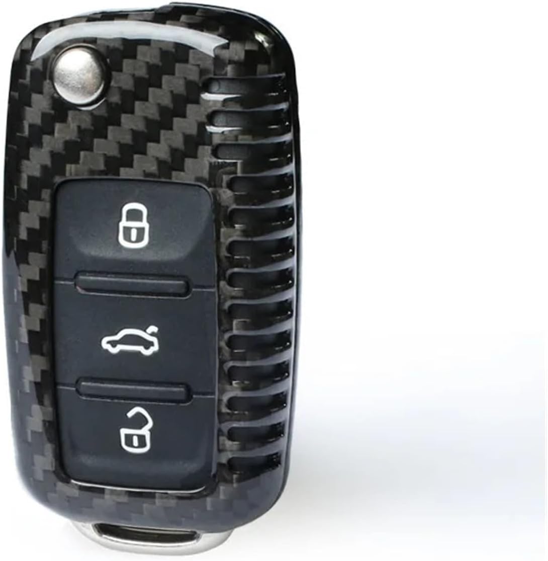 Car Accessory Carbon Fiber Remote Fold Key Fob Case Shell Cover Compatible With Volkswagen VW Golf 6 VI MK6 GTI R20 2009 2010 2011 2012 2013(Black1)