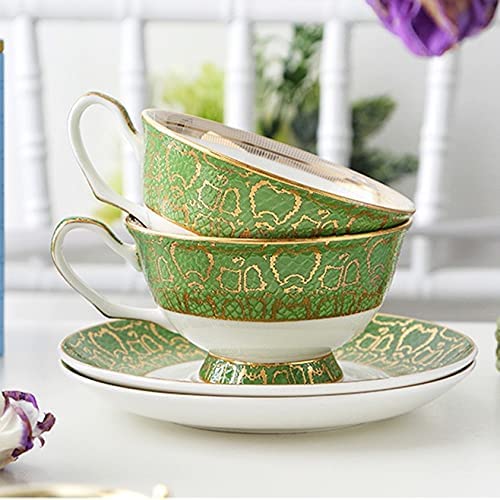 SGSG Juego de platillos y Tazas de café de cerámica Verde, Juego de té de la Tarde Europeo, Tazas de Tetera Hechas a… - Imagen 4