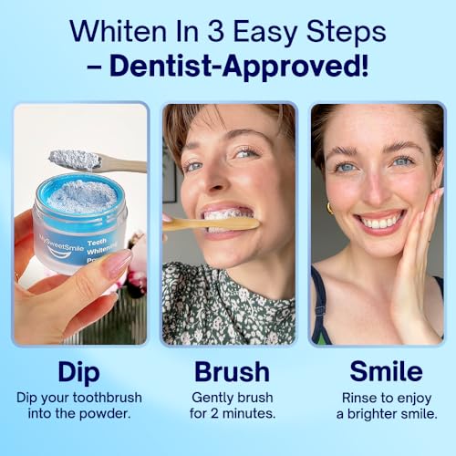 mysweetsmile teeth whitening powder - dentist-approved amp enamel-safe  6 month supply  tea coffee wine amp smoking stain remover  non-sensitive formula  peroxide free  cool mint flavour