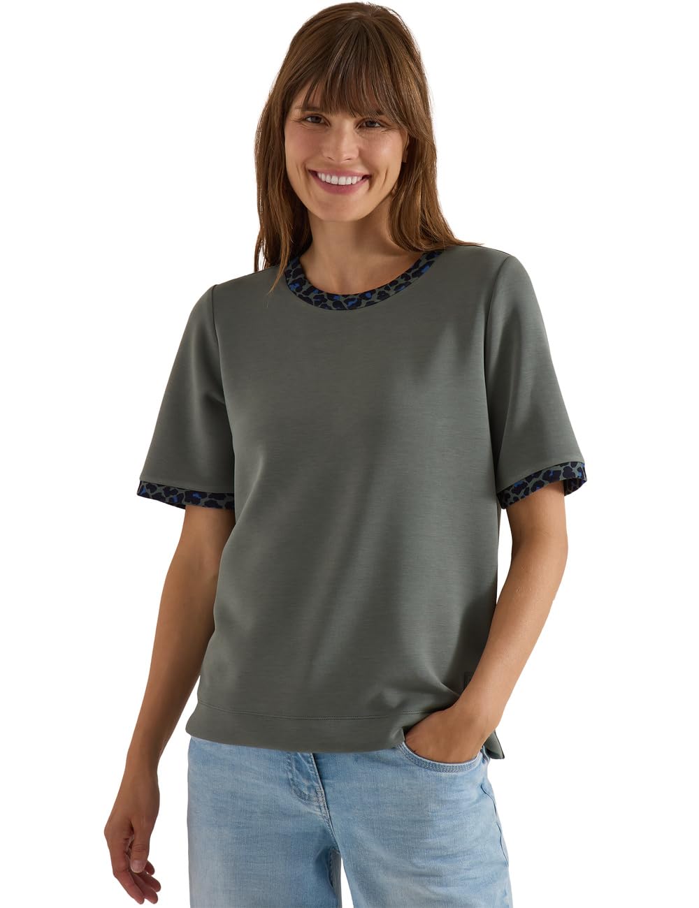 Cecil Crew Neck T-Shirt with Leo Details Dried Olive Green S