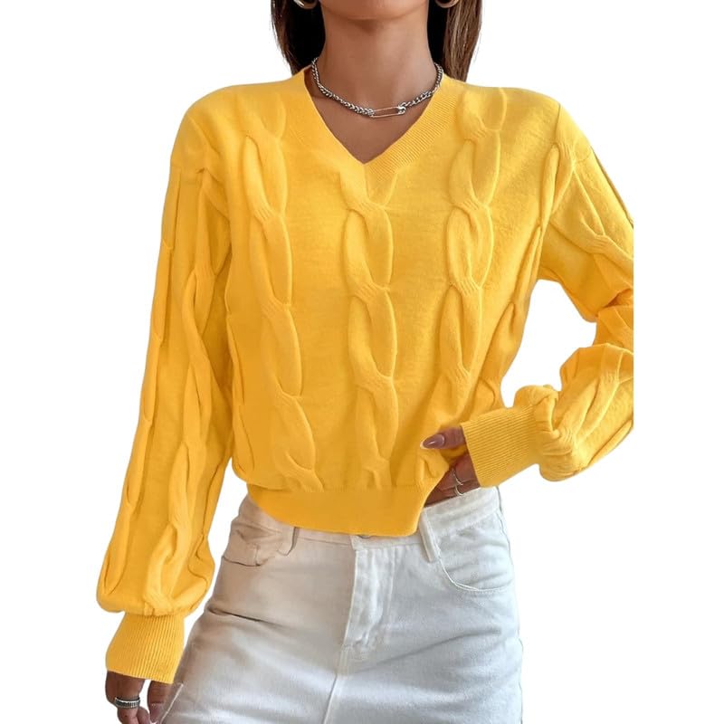 Women's V-Neck Knitted Pullover Sweater with Long Sleeves in Soft Imitation Velvet