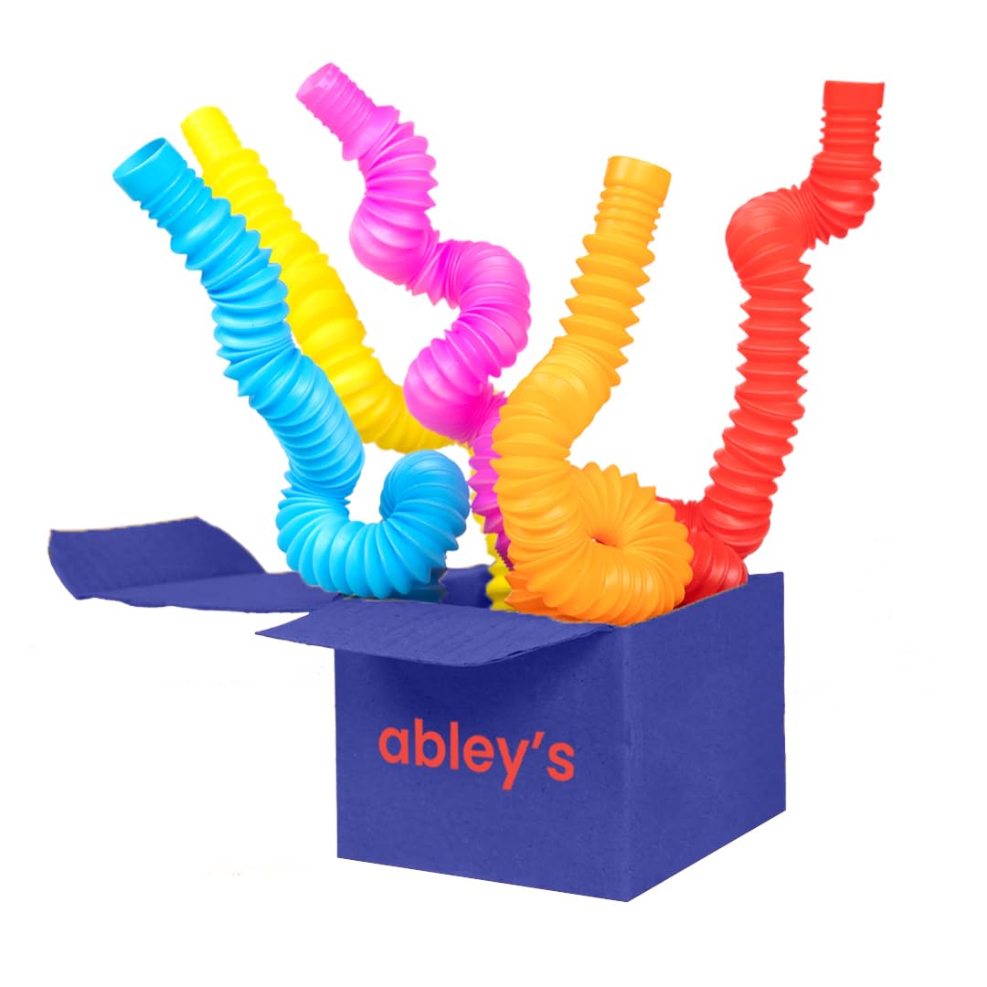 Abley's Pop Tubes Sensory Toys, Multi-Colour Crinkly Tubes, STEM Learning and Motor Skills Development | 5 Pcs Set | Small (14 cm)-image-33
