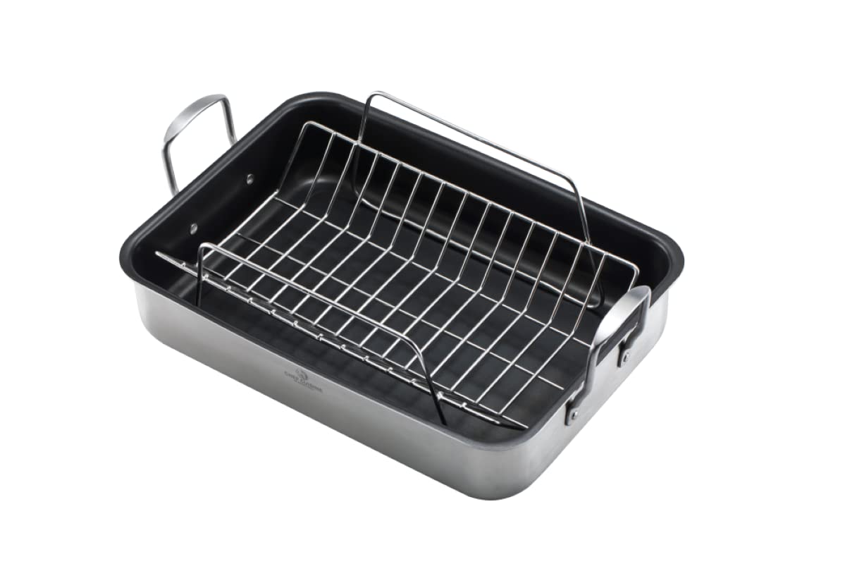 CHEF CUISINE Bräter Edelstahl mit Rost, für Backofen, 6 L, beschichtet, Induktionsgeeignet, Spülmaschinengeeignet, optimale Wärmeverteilung, effizient