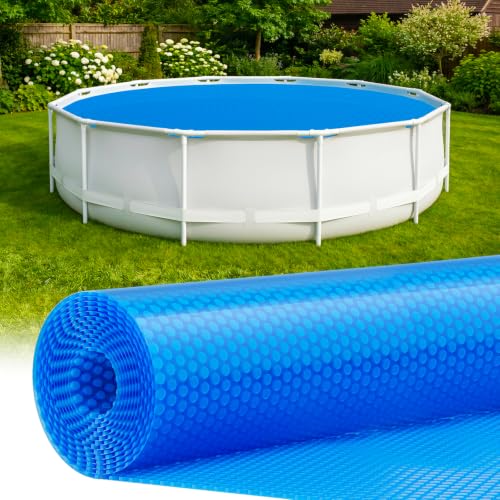 UIRWAY Blue 14ft Round Solar Pool Cover - Upgraded Ultra Thick Heavy Duty Thermal Bubble Blanket with Superior Heat Retention for Inground Ground & Above Ground Swimming Pools Suns Energy Heats Pool