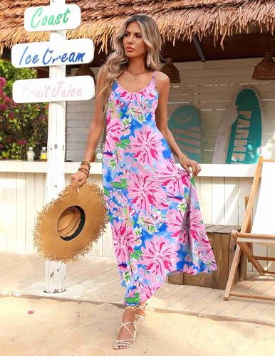 Image of Zeagoo Womens Summer Maxi Dress Spaghetti Strap Casual Printed Dress Boho Floral Beach Sundress,