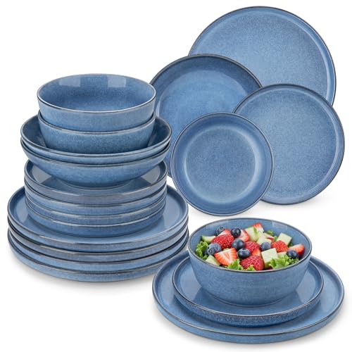 Steingut Geschirrset 6 Personen, vancasso ANYA Blau Teller Set Modern...