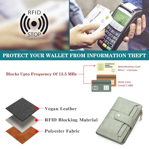 Image of SENDEFN Small Wallets for Women Leather Bifold Compact RFID Blocking with ID Window