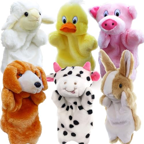 RIY Hand Puppets for Kids - Farm Friend Animals Educational Puppet, Set of 6(Duck, Cow, Sheep, Pig, Dog, Rabbit)