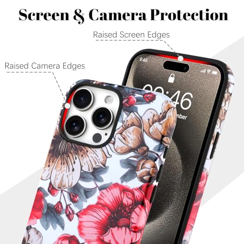 Image of Magnetic for iPhone 15 Pro Max Case [Compatible with Magsafe] Colorful Flower Floral Pattern Design, Full Body 2 in 1 Shockproof Scratch Resistant Protective Cover for Women Girls
