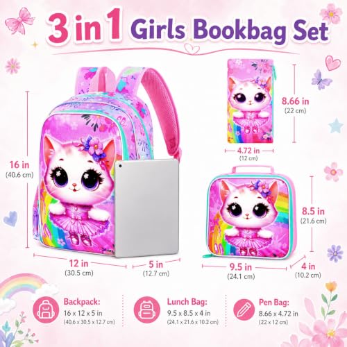 Image of WZLVO 3PCS Kids Backpack for Girls, Unicorn Dinosaur Animal Prechool Elementary Kindergarten School Bookbag with Lunch Box