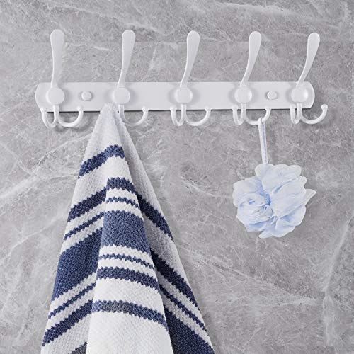 Oyydecor Wall Mounted Coat Rack, 5 Tri Hooks Heavy Duty Stainless Steel Coat Hook Rail for Coat Hat Towel Purse Robes (White) - Thumbnail 5