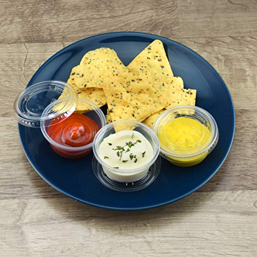 NYHI 100-Pack Jello Shot Cups with Lids - 2 Ounce Clear Plastic Containers with Leak-Proof Lids -Jello Shooter Shot Cups -Compact Food Storage for Portion Control, 2 oz,Sauces, Liquid, Dips - Thumbnail 2