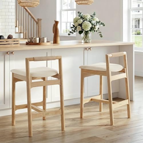 Image of Zesthouse Wood Counter Stools with Woven Paper Cord Accent Back, Set of 2