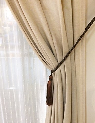 Home Queen Decorative Tassel Rope Tie Backs for Window Curtain, Hand Knitting Buckle Cord Drapery Holdbacks, Set of 2, Brown - Thumbnail 4