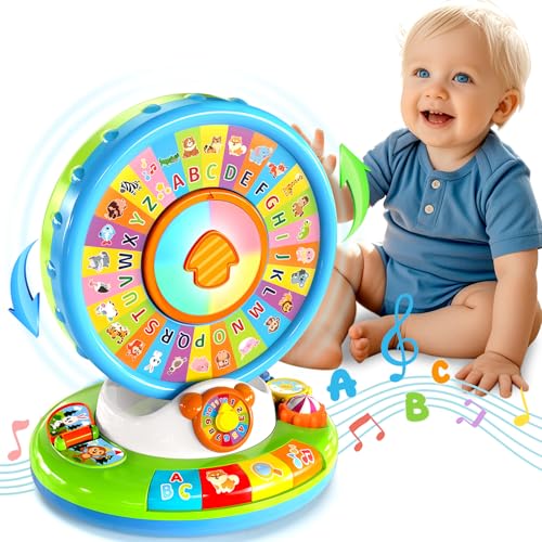 Aigybobo Toys for 1 2 3 Years Old Boys Girls, Musical Spin & Sing Alphabet Zoo with Lights & Sounds, Learning Educational Toys for Toddler 1-3, Christmas Birthday Gifts for Baby Kids Age 12-18 Months
