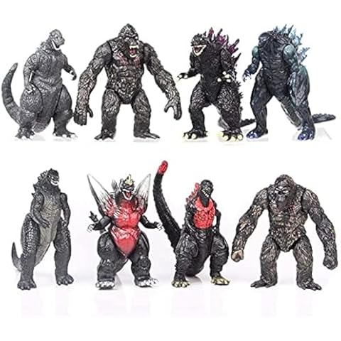 JAYKENIXO Set of 8 Action Figures King of The Monsters Dragon VS Kong Mini Dinosaur Orangutan Playsets Cover