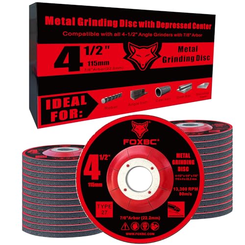 FOXBC 4-1/2 Inch Grinding Wheels for Angle Grinder, Aluminum Oxide Grinding Disc for Metal & Stainless Steel, Type 27, Depressed Center 4-1/2