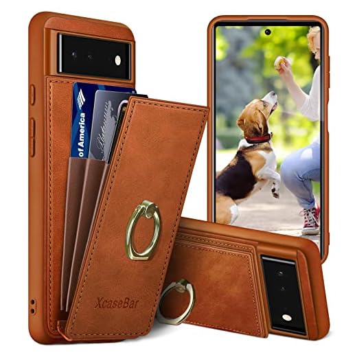XcaseBar for Google Pixel 6 Wallet case with [360°Rotation Ring Kickstand]【RFID Blocking】 Credit Card Holder,PU Leather Phone case Cover Women Men for Pixel6 case Light Brown