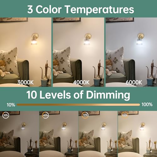 Image of Shenmoyl Vintage Battery Operated Wall Sconce with Transparent Stripe Glass Lampshade Rechargeable Battery Powered Wall Light with Remote Control for Bedside Bedroom Doorway