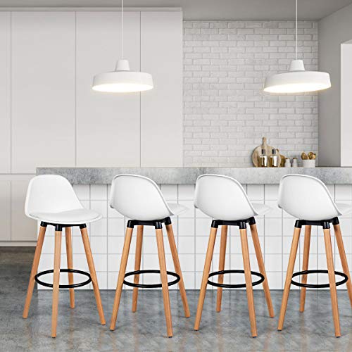 Costway Bar Stools Set Of 4, Modern Armless Kitchen Stool With Soft Pu Leather Seat, Bar Height Stool With Round Metal Footrest & Comfortable Curved Backrest For Home, Dining Hall (White, 4) #TOP7