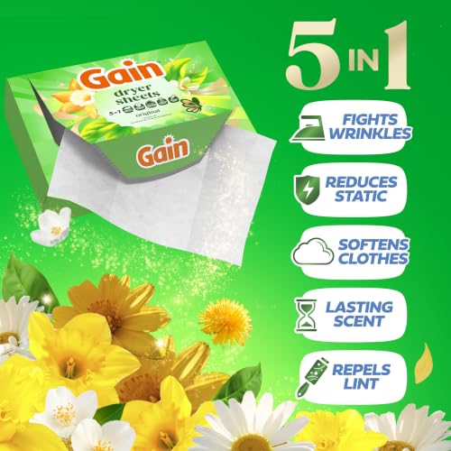 Gain, Laundry Dryer Sheets, Fabric Softener Wrinkle Reducing Anti Static Sheets, Original Scent, 240 Count (Packaging May Vary) - image 3