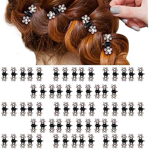 ANBALA Hair Claw Clips, 65pcs Mini Hair Clips No-Slip Grip Jaw Clips Glitter Teeth Clips Rhinestone Hair Clips Metal Clamps White Flower Hair Accessories for Women Girls (White) Cover