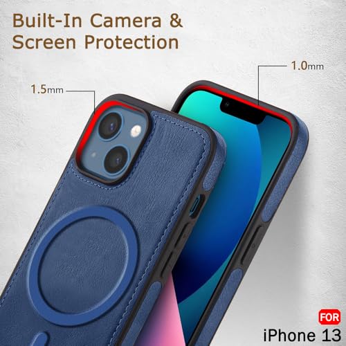Image of TheGiftKart Genuine Leather Finish Back Cover Case for iPhone 13 | Shockproof Design | Raised Edges for Camera & Screen Protection | Stunning Minimalist Design Case Cover (MagSafe Compatible, Blue)