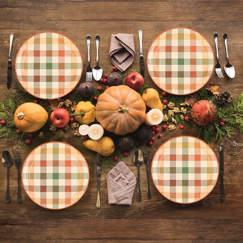 Image of 48Pcs Fall Plaid Paper Plates, Autumn Colors Party Plates