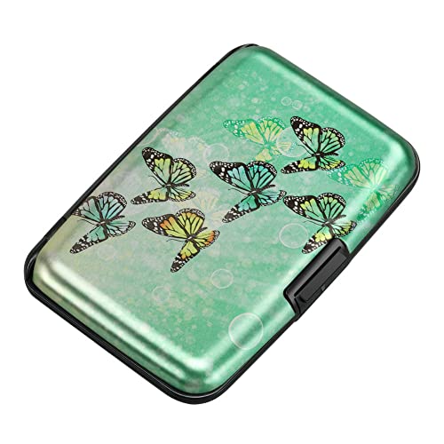 Image of Elfish Mini RFID Aluminum Wallet Credit Cards Holder Business Card Case Metal ID Case for Men Women, Fly Butterfly