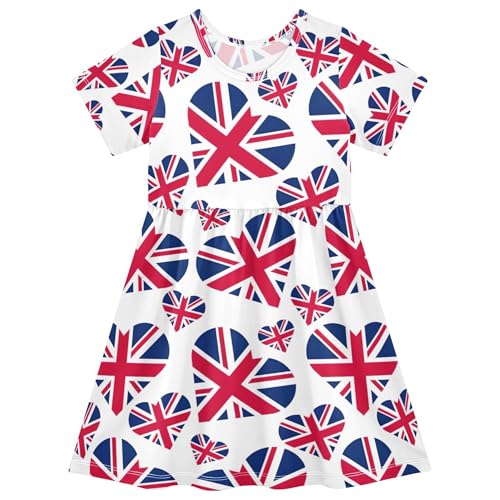 Heart British Flag Toddler Dresses for Girls 2t Summer Short Fun Kids Floral Dress Little Girl Dress