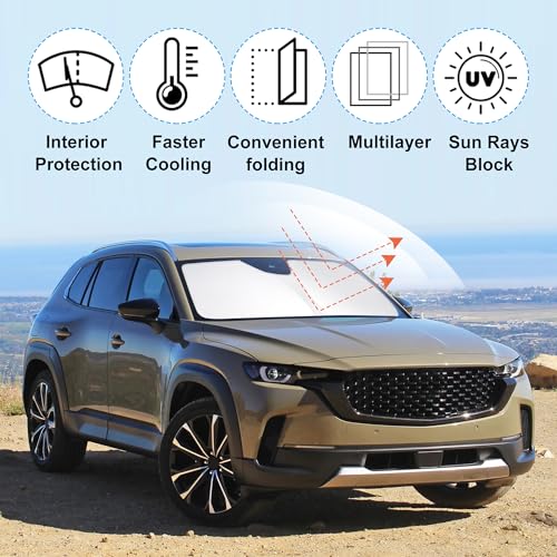Image of Windshield Sun Shade for 2023-2026 Mazda CX-50 CX50 Accessories | Full covered for windshield, Foldable & Durable, Block UV Rays, Reduce Heat, Easy to install, Keep Car Cooler