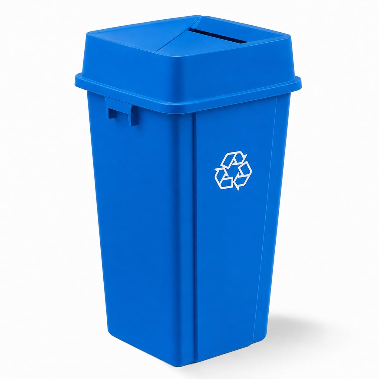 Square Recycling Bin with Drop Shot Lid by Glownary – 25 Gallon, 25.0 gallons, Resin, Blue, Model 475sqrec25kt