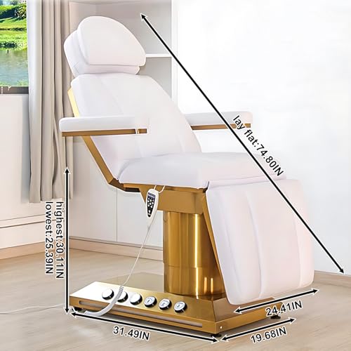 Larnavo Massage Table - Electric Massage Table with White Single-Column Luxury Design, SPA Beauty Bed Includes One-Button Lift & Tilt, Rotatable Armrests - Image 2