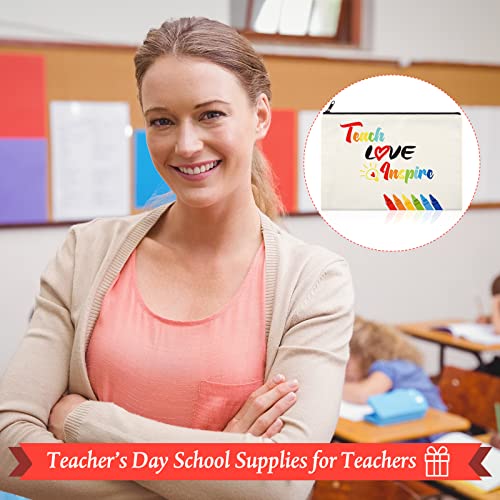 15 Pieces Teacher Appreciation Gifts Teacher Makeup Pouch Cosmetic Bag Teacher Thank You Gifts for Women Travel Toiletry Case Pencil Bag with Zipper for Teacher, 3 Styles (Rainbow)